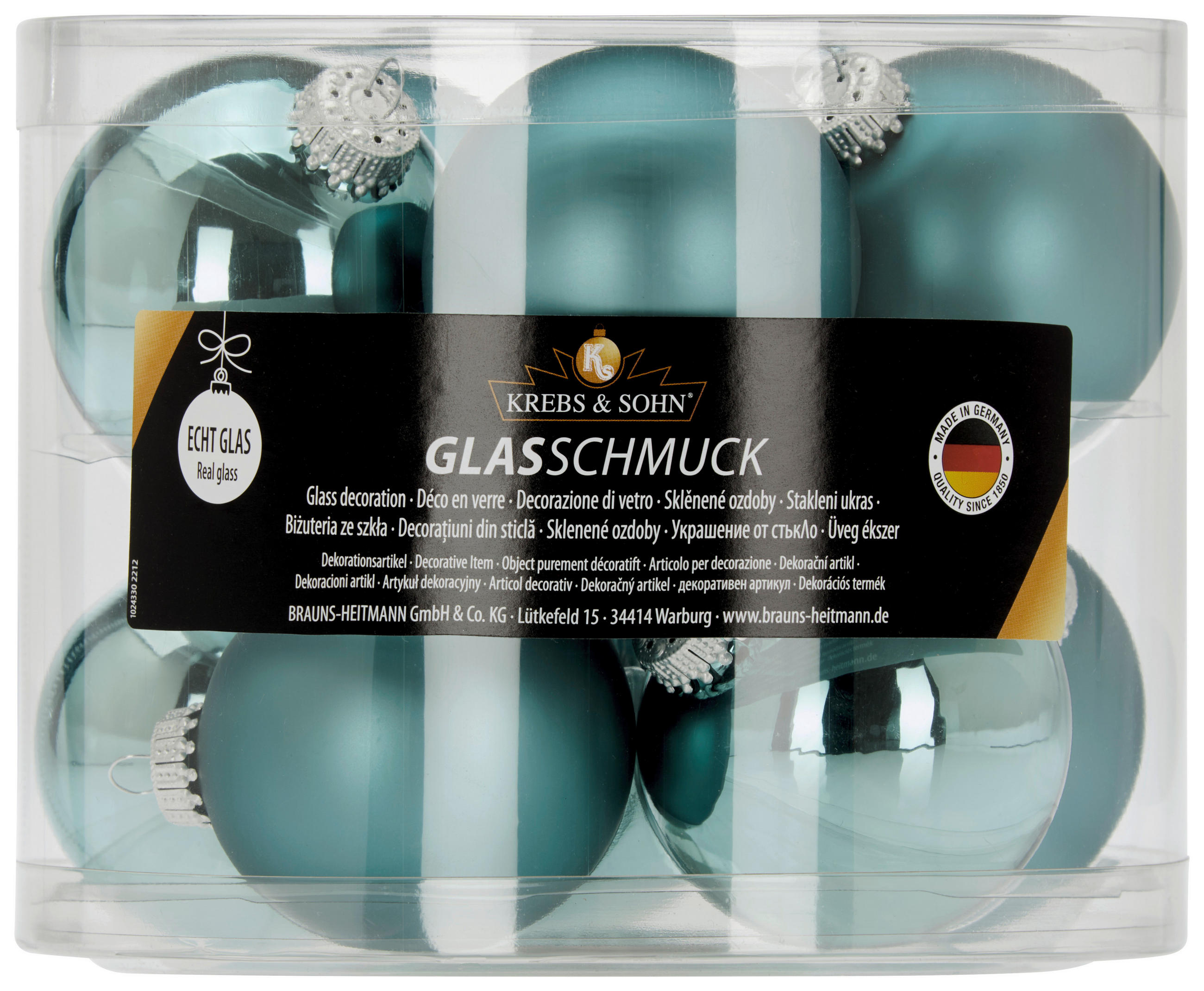 JULGRANSKULOR SET 7 cm 10 delar  - mintgrön, Klassisk, glas (7cm)