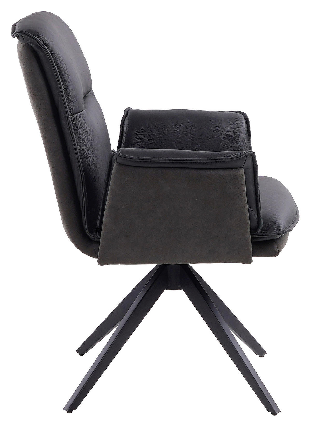 STOL MED ARMSTÖD järn mikrofiber äkta läder, kombination läder/tyg pigmenterad  - svart/antracit, Design, metall/läder (60,5/87/66cm) - Novel