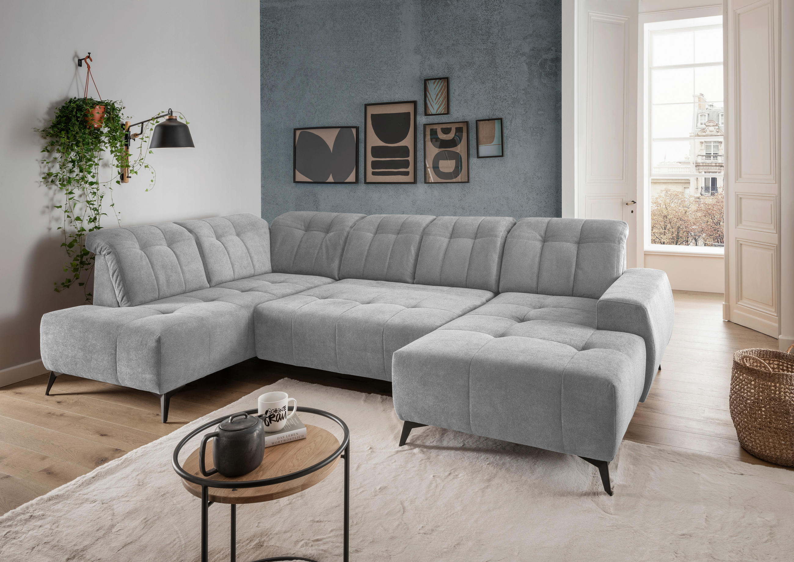 WOHNLANDSCHAFT Chenille Silberfarben  - Silberfarben/Schwarz, Modern, Textil/Metall (200/337/180cm) - Livetastic