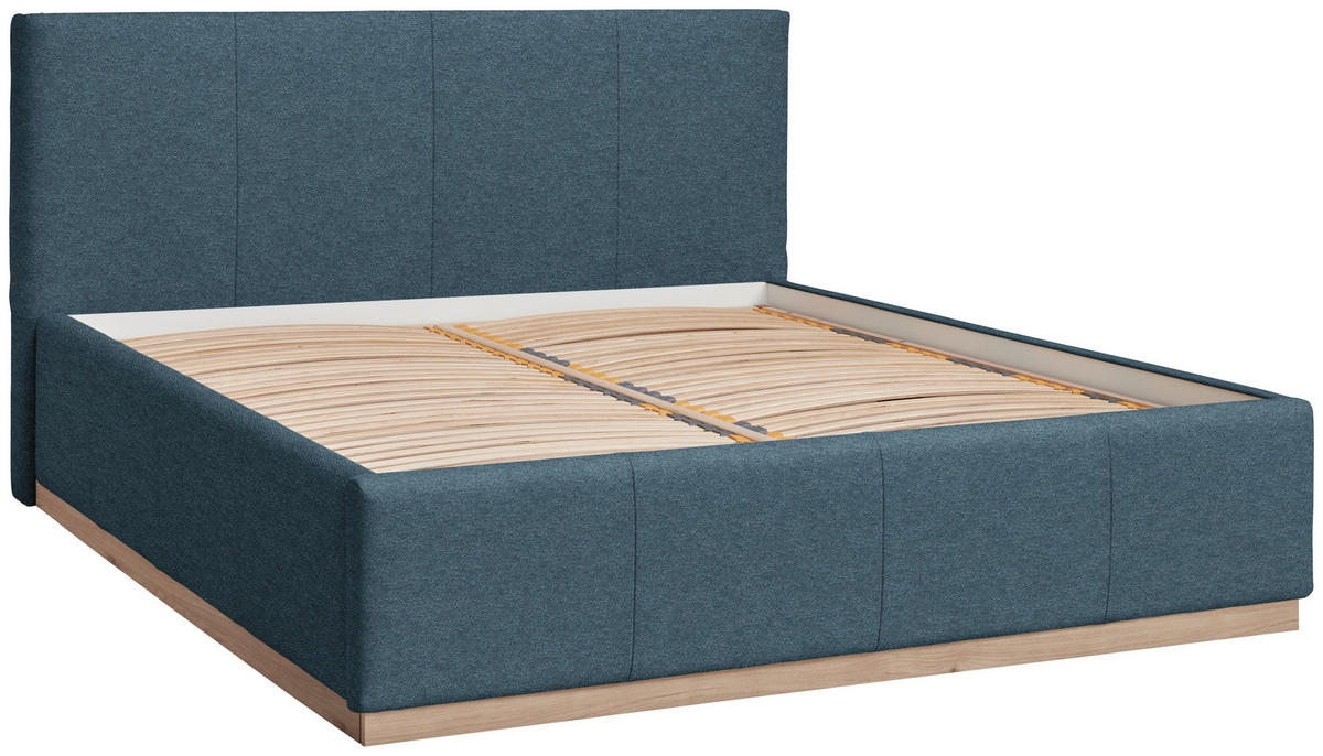 POLSTERBETT Beleuchtung, Lattenrost, Bettkasten Blau 180/200 cm  - Blau/Birkefarben, Design, Holz/Holzwerkstoff (180/200cm) - Lomoco