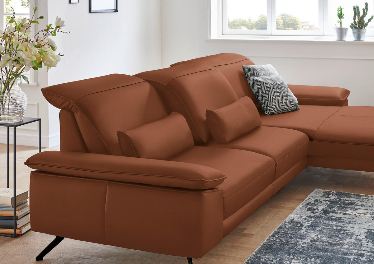 ECKSOFA in Echtleder Cognac  - Cognac/Schwarz, Design, Leder/Metall (328/193cm) - Dieter Knoll