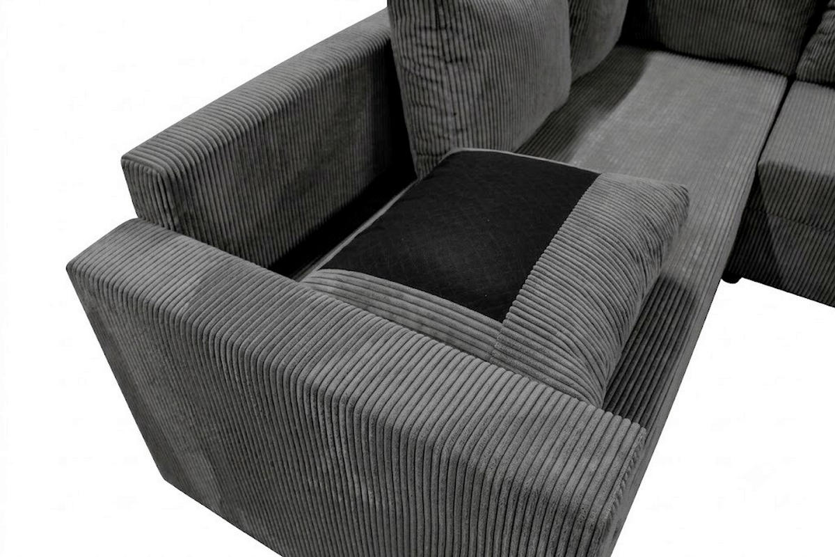 WOHNLANDSCHAFT TOP U Dunkelgrau Cord  - Dunkelgrau/Schwarz, Design, Kunststoff/Textil (223/304/156cm) - P & B