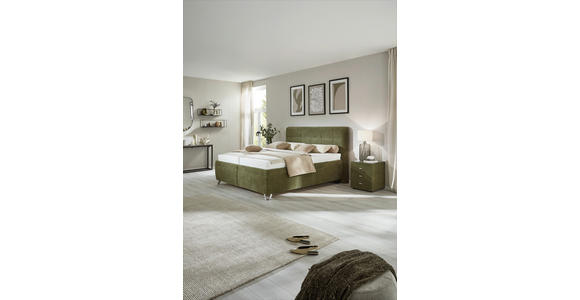 POLSTERBETT Matratze, Lattenrost, Bettkasten 180/200 cm  in Olivgrün  - Chromfarben/Weiß, KONVENTIONELL, Holz/Textil (180/200cm) - Dieter Knoll