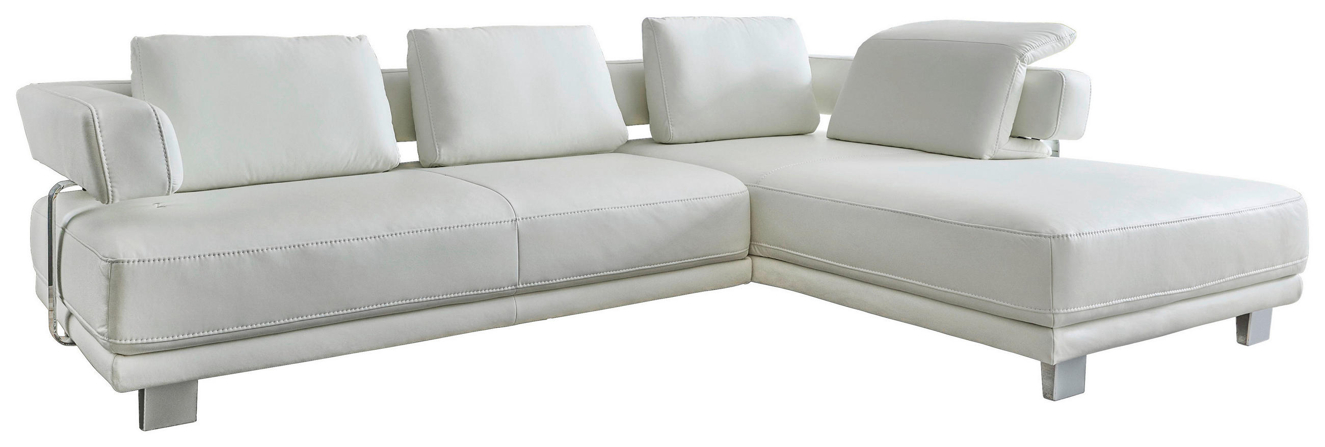 ECKSOFA Weiß Echtleder  - Chromfarben/Weiß, Natur, Leder/Metall (297/214cm) - Valdera