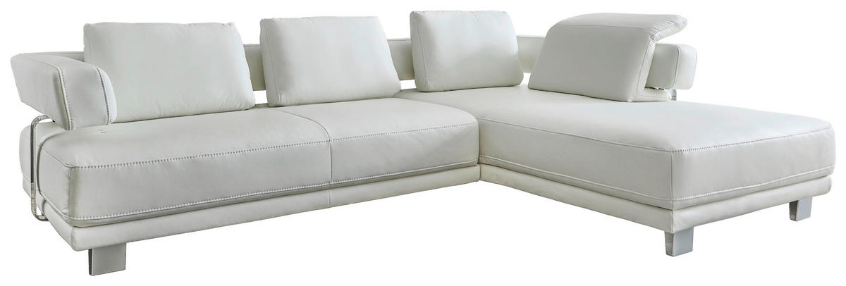 ECKSOFA Weiß Echtleder  - Chromfarben/Weiß, Natur, Leder/Metall (297/214cm) - Valdera