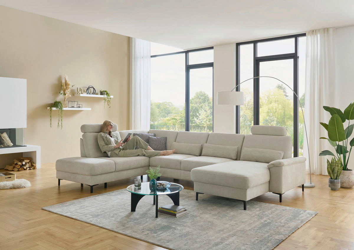 WOHNLANDSCHAFT Dieter Knoll Greige Chenille  - Greige/Schwarz, Design, Textil/Metall (235/349/175cm) - Dieter Knoll