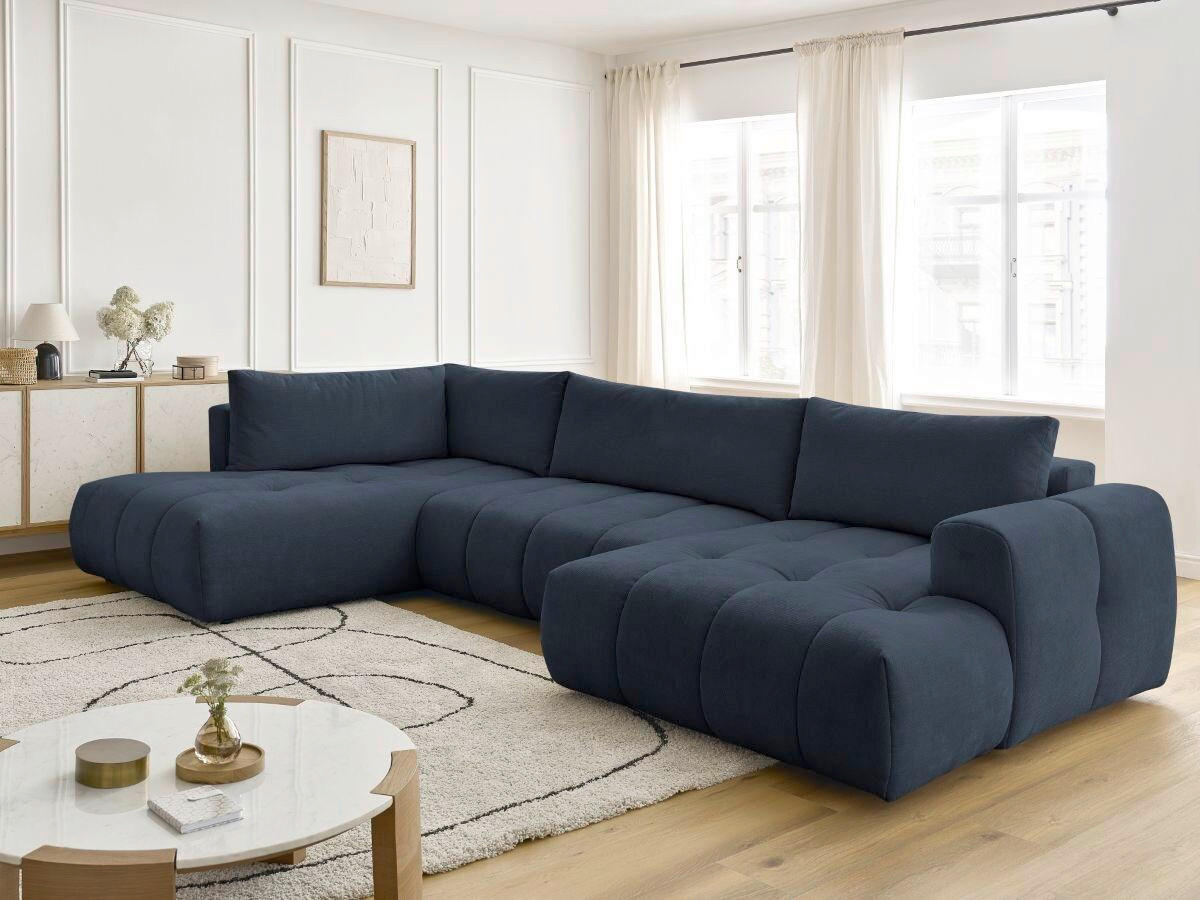 WOHNLANDSCHAFT  FUJI  Dunkelblau Leinenoptik  - Schwarz/Dunkelblau, MODERN, Kunststoff/Textil (204/377/160cm)
