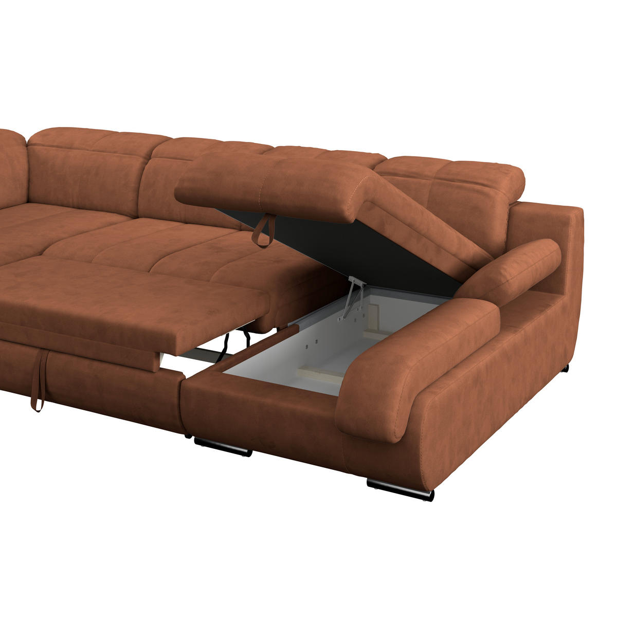 WOHNLANDSCHAFT Cognac Mikrofaser  - Chromfarben/Cognac, MODERN, Textil/Metall (228/345/184cm) - MID.YOU