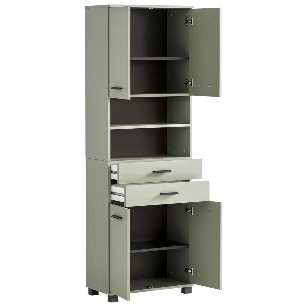 Thumbnail - Stylife Hochschrank Palermo, Pastellgrün, Metall, 2 Fächer, 2 Schubladen, einzeln stellbar, 60x181x33 cm, Made in German...