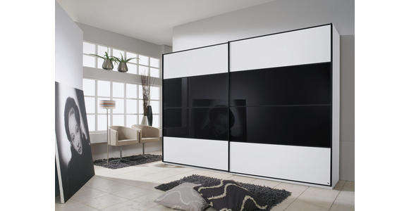 SCHWEBETÜRENSCHRANK in Schwarz, Weiß - Schwarz/Weiß, Design, Glas/Holzwerkstoff (280/223/68cm) - Cantus