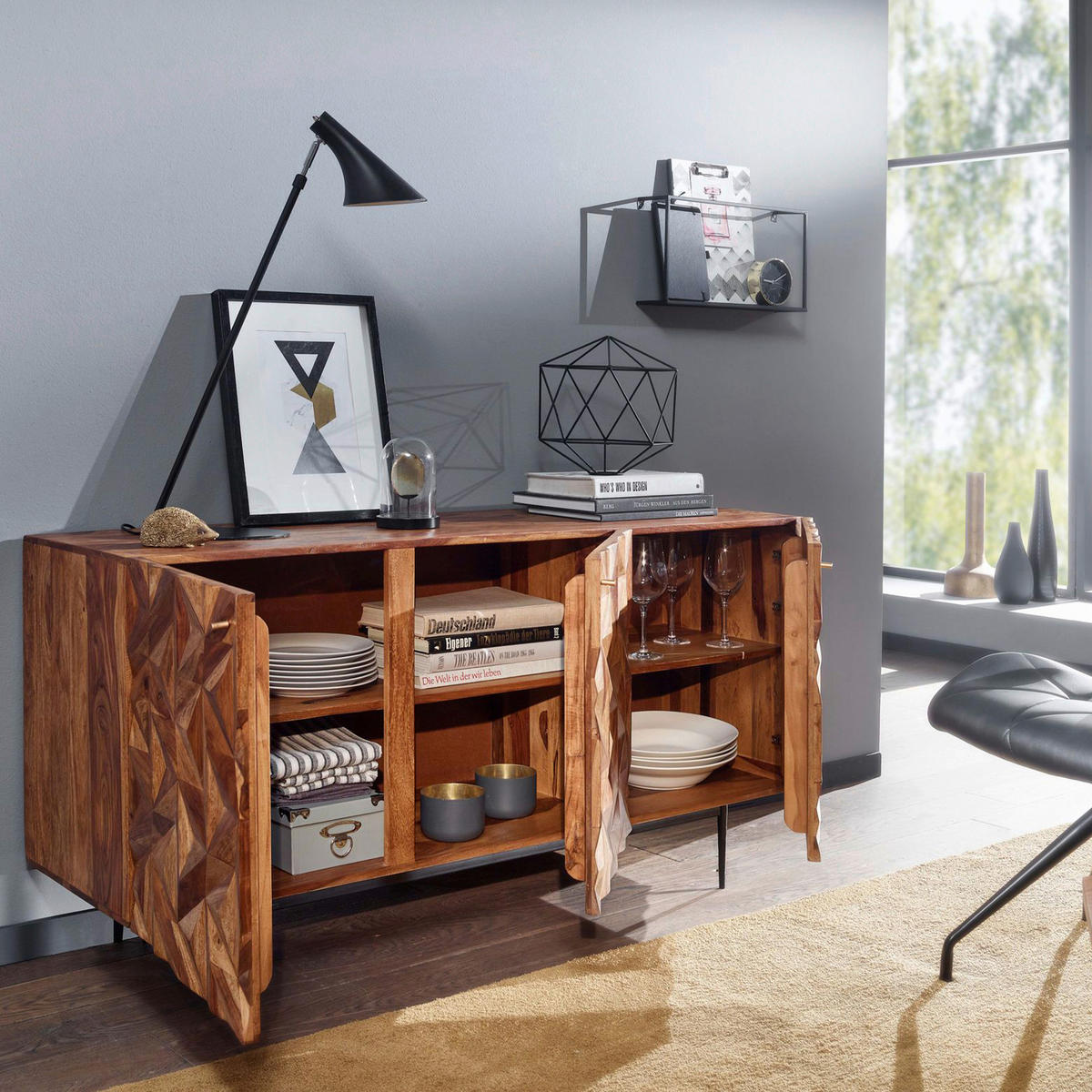 SIDEBOARD 144/72/47 cm  - Goldfarben/Sheeshamfarben, Design, Holz/Metall (144/72/47cm) - MID.YOU