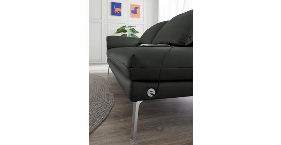 RÉCAMIERE in Echtleder Dunkelgrau - Chromfarben/Dunkelgrau, Design, Leder/Metall (209/85-109/95-16cm) - Dieter Knoll