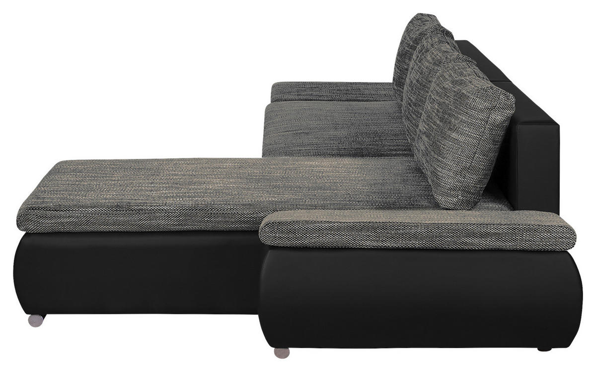 ECKSOFA Grau, Schwarz Textilgeflecht  - Chromfarben/Schwarz, Design, Textil (266/175cm) - Livetastic