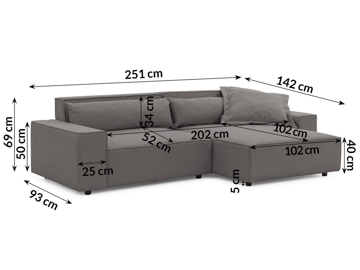 ECKSOFA Webstoff Grau  - Schwarz/Grau, Design, Kunststoff/Textil (251/142cm) - P & B