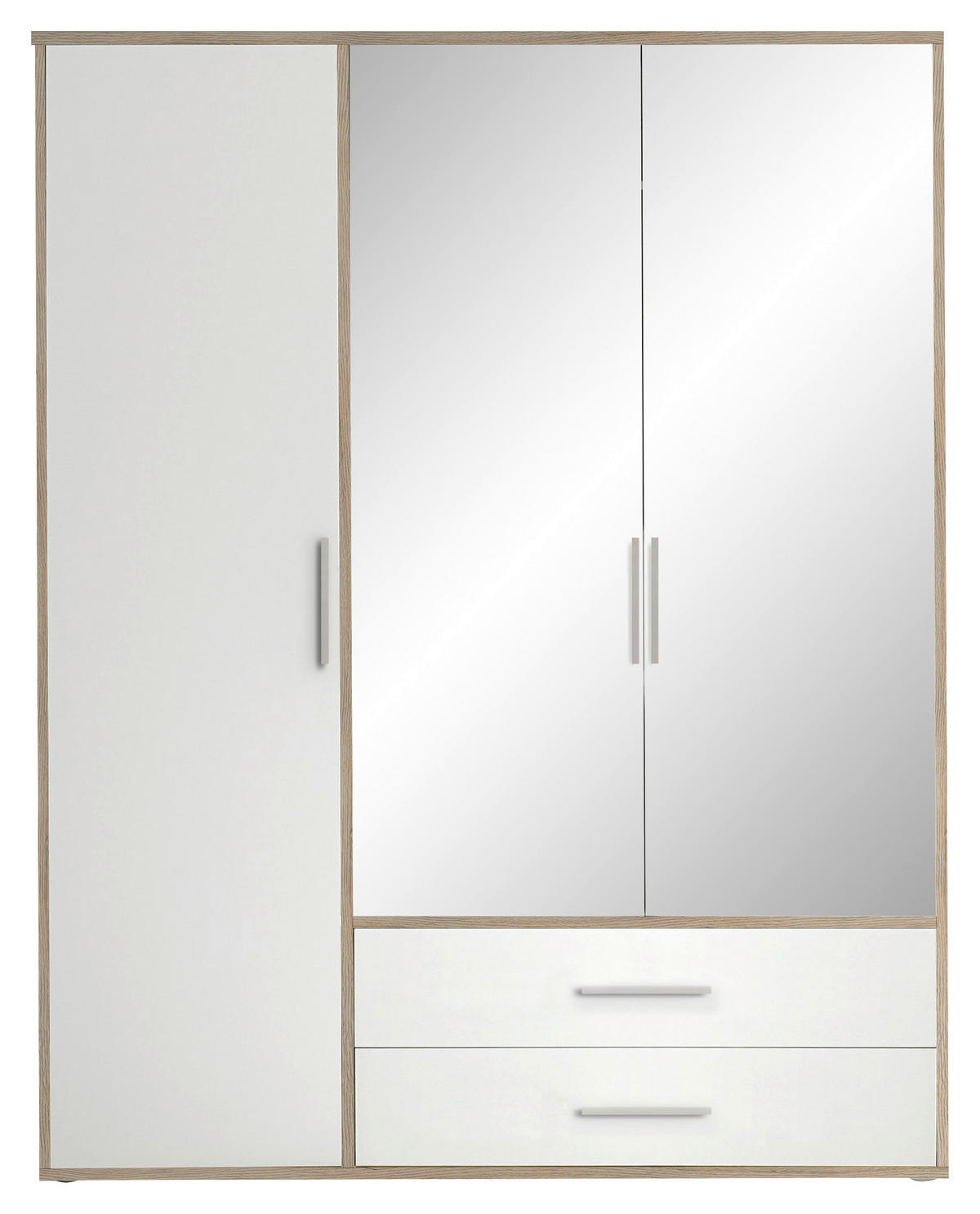 KLEIDERSCHRANK 155/195/60 cm 3-türig Weiß, Eiche San Remo, Alufarben  - Alufarben/Weiß, KONVENTIONELL, Glas/Holzwerkstoff (155/195/60cm) - Boxxx
