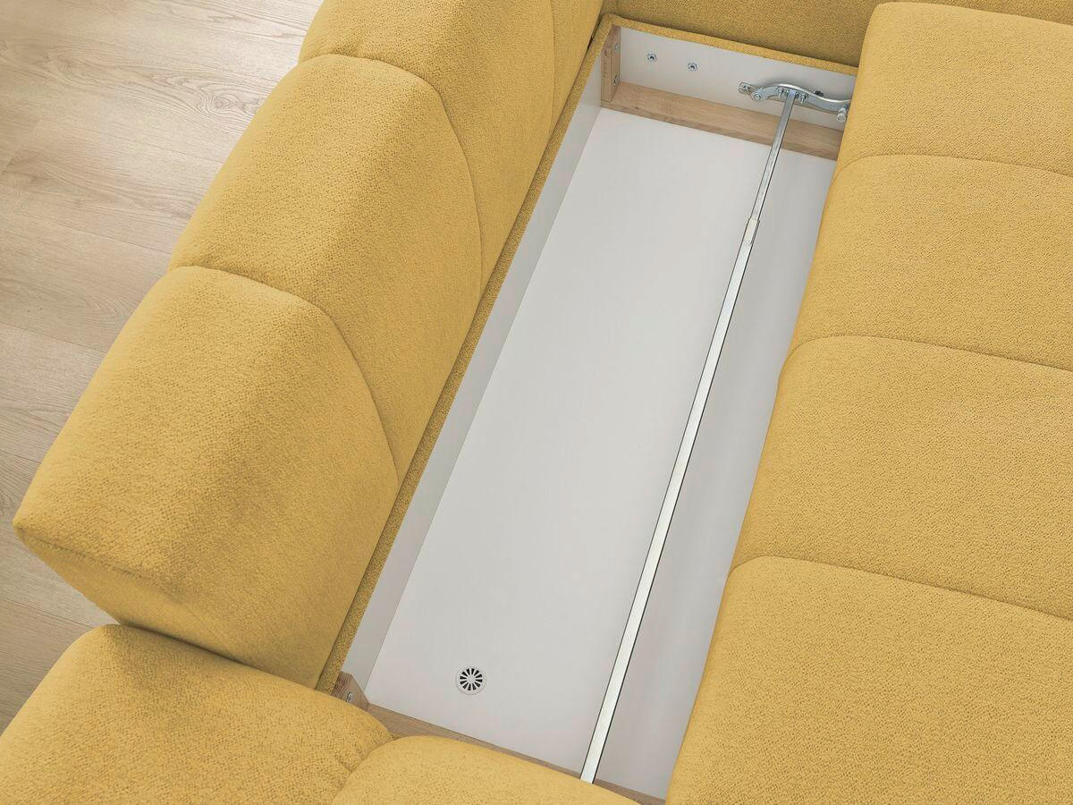 ECKSCHLAFSOFA EVEREST  mit Rücken echt, Armteil links, Armteil rechts Flachgewebe Gelb  - Gelb/Schwarz, MODERN, Kunststoff/Textil (318/180cm) - Livetastic