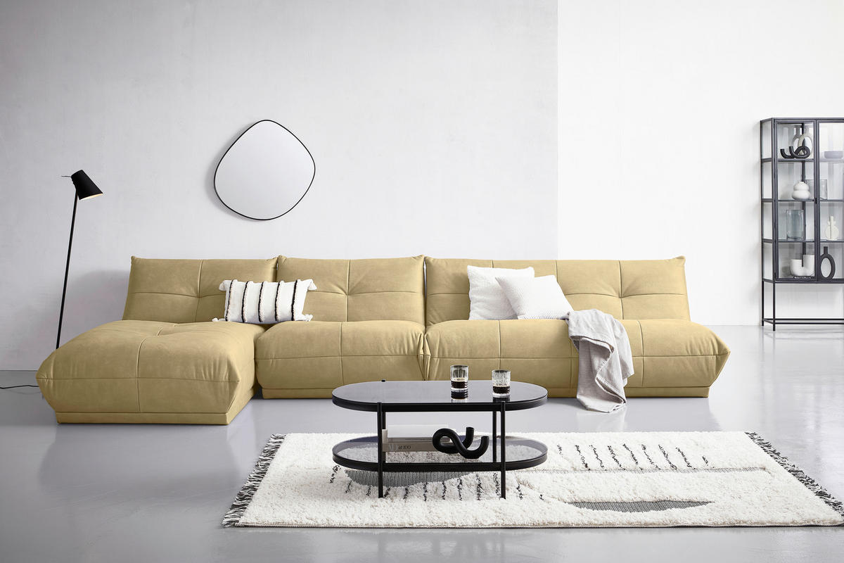 ECKSOFA Beige Lederlook  - Beige, Trend, Textil (185/390cm) - Livetastic