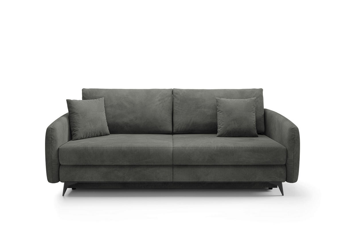 SCHLAFSOFA INGRID  mit Plüsch Grau  - Creme/Schwarz, Design, Textil/Metall (230/100/103cm) - Livetastic