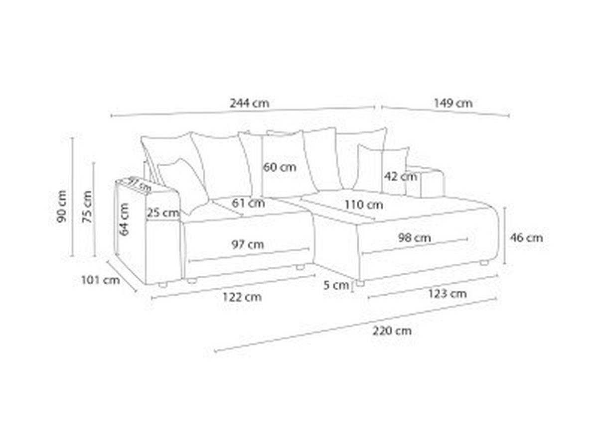 ECKSOFA Ottomane links  ATILLA Dunkelblau Struktur  - Schwarz/Dunkelblau, MODERN, Kunststoff/Textil (149/244cm)