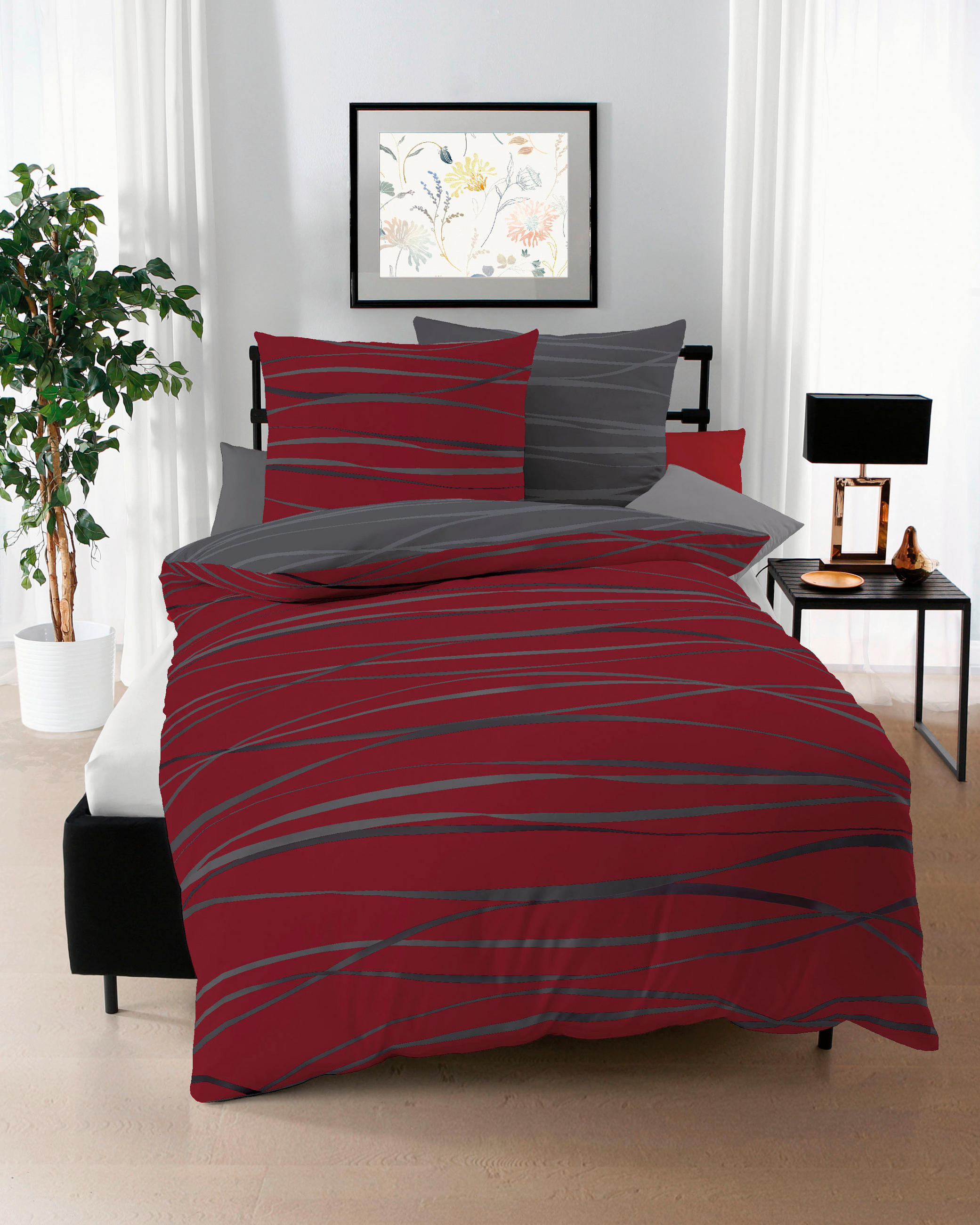 BETTWÄSCHE Makosatin 140/200 cm  - Dunkelrot, KONVENTIONELL, Textil (140/200cm) - Kaeppel