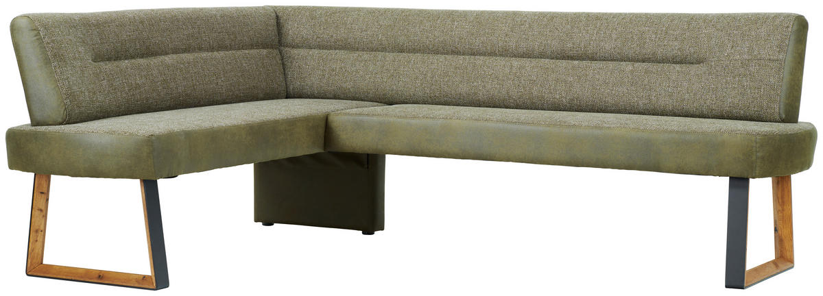 ECKBANK 173/215 cm Webstoff Grün, Eichefarben Eiche massiv Holz, Metall   - Eichefarben/Schwarz, KONVENTIONELL, Holz/Textil (173/215cm) - Voleo