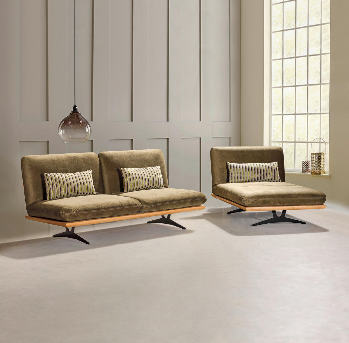 OTTOMANE in Grün, Eichefarben  - Eichefarben/Schwarz, Design, Holz/Textil (114/92/165cm) - Dieter Knoll