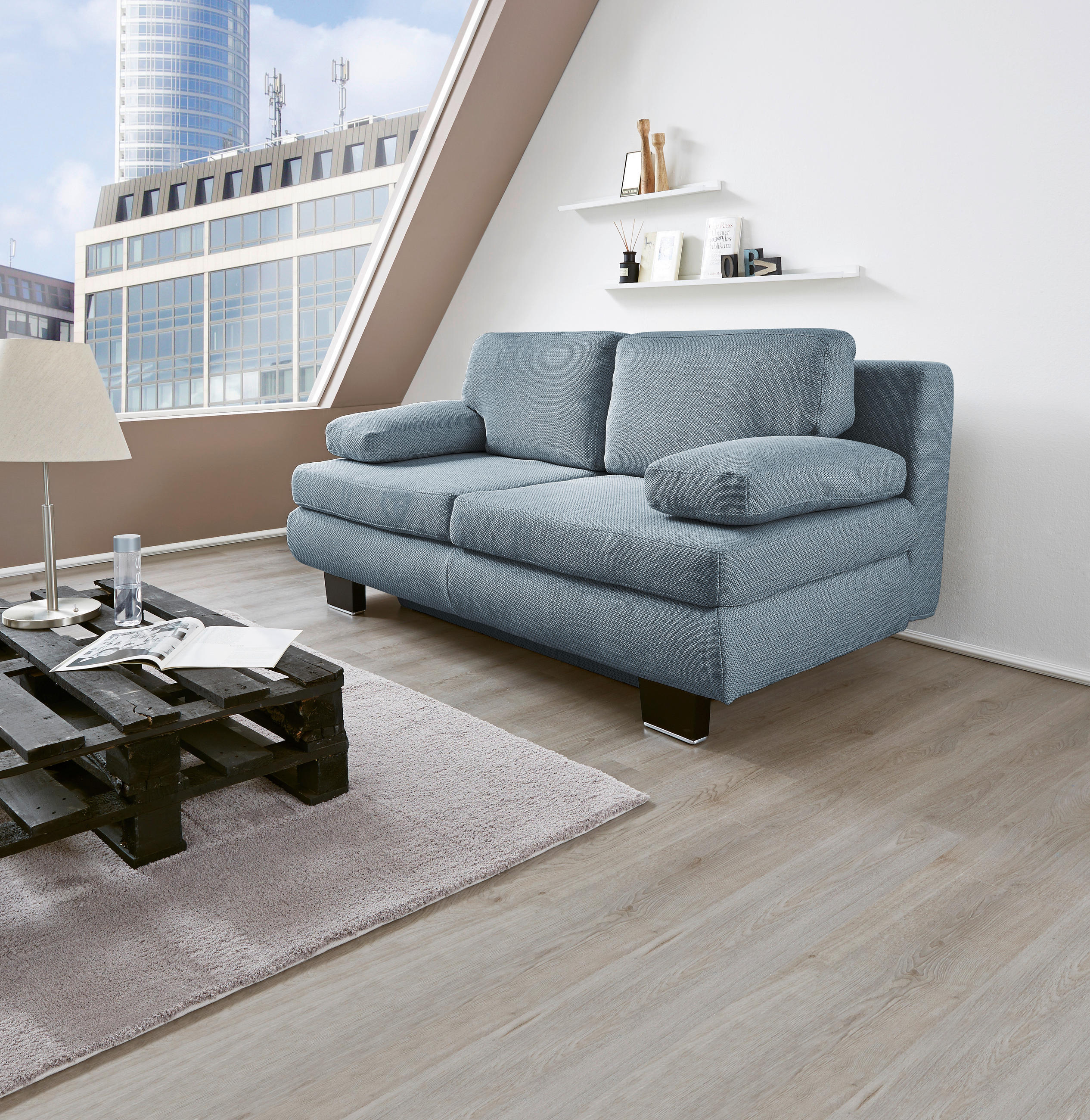 SCHLAFSOFA Textil Blau, Grau  - Wengefarben/Blau, Design, Holz/Textil (203/94/100cm) - Novel