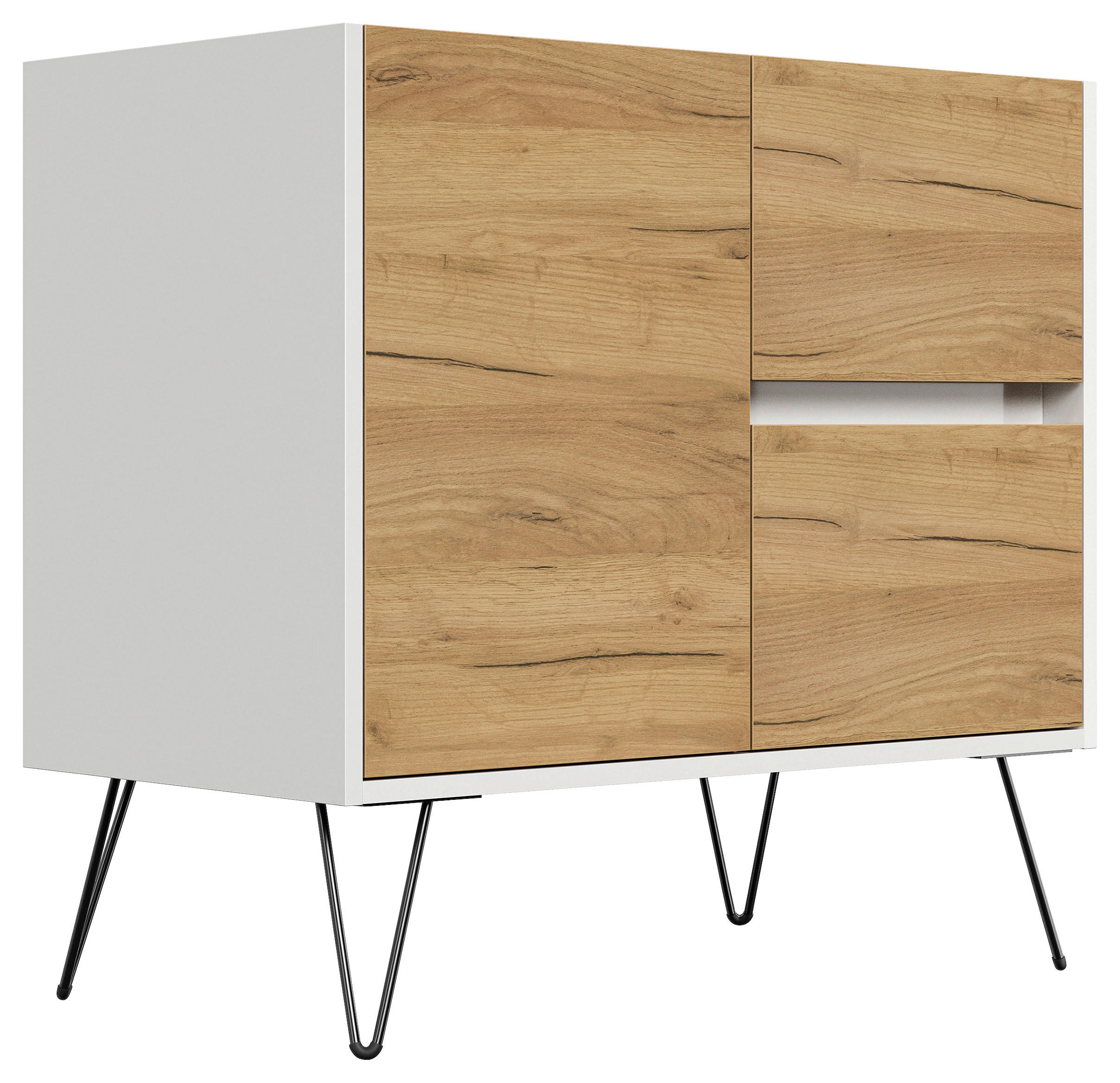 Mid.you Sideboard Posseik Industrial Eiche, Weiß Hochglanz 79x75.8x42 cm