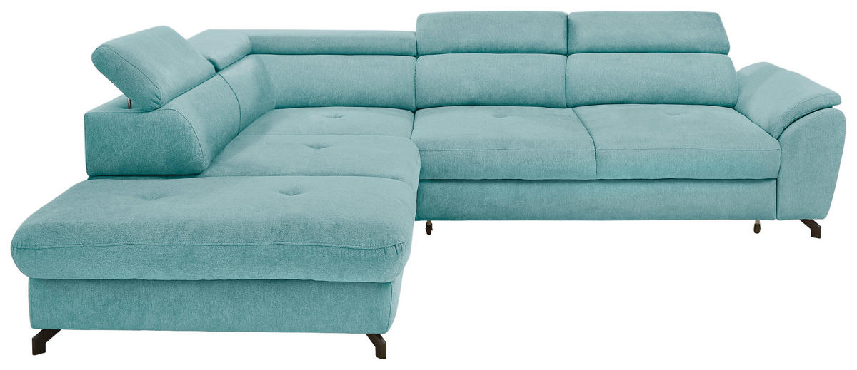 ECKSOFA inkl. Funktion Türkis Webstoff  - Türkis/Schwarz, Design, Textil/Metall (237/277cm) - Stylife