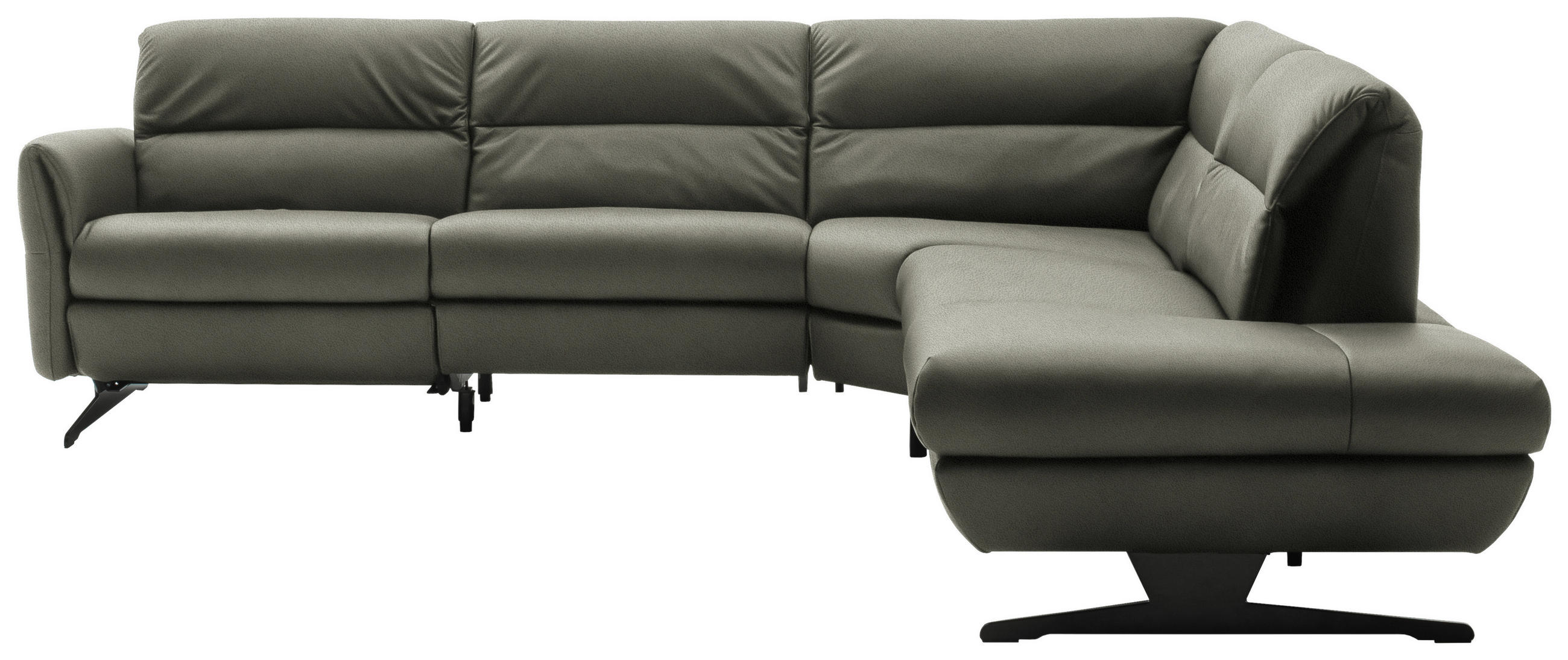 ECKSOFA Grau Echtleder  - Schwarz/Grau, Design, Leder/Metall (286/258cm) - Schöner Wohnen