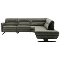 ECKSOFA Grau Echtleder  - Schwarz/Grau, Design, Leder/Metall (286/258cm) - Schöner Wohnen