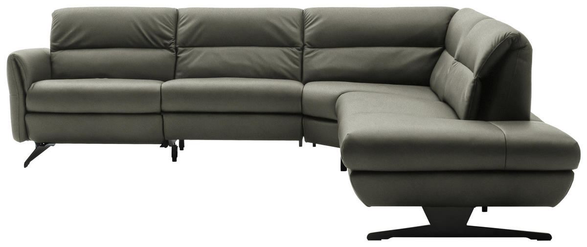 ECKSOFA Grau Echtleder  - Schwarz/Grau, Design, Leder/Metall (286/258cm) - Schöner Wohnen