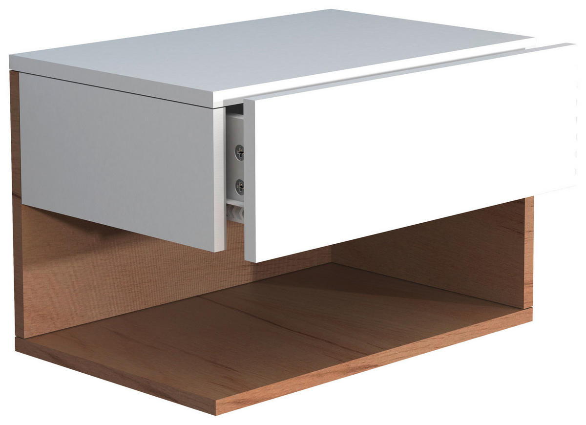 NACHTKÄSTCHEN in Weiß, Eichefarben  - Eichefarben/Weiß, MODERN, Holzwerkstoff (45/30/32cm) - MID.YOU