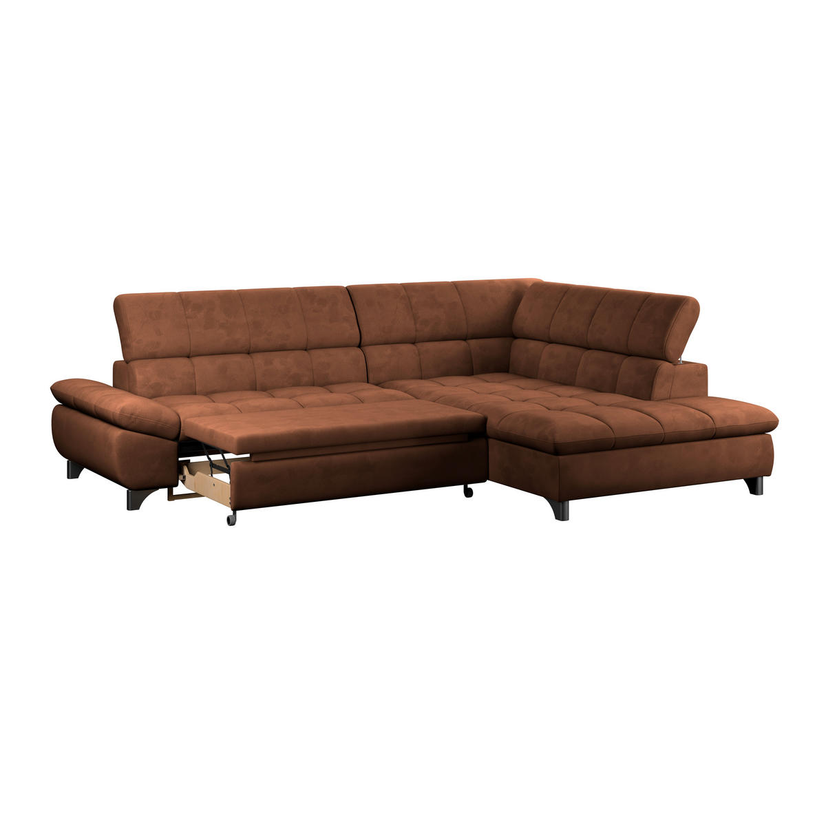 ECKSOFA Cognac Chenille  - Chromfarben/Cognac, KONVENTIONELL, Textil/Metall (312/234cm) - Livetastic