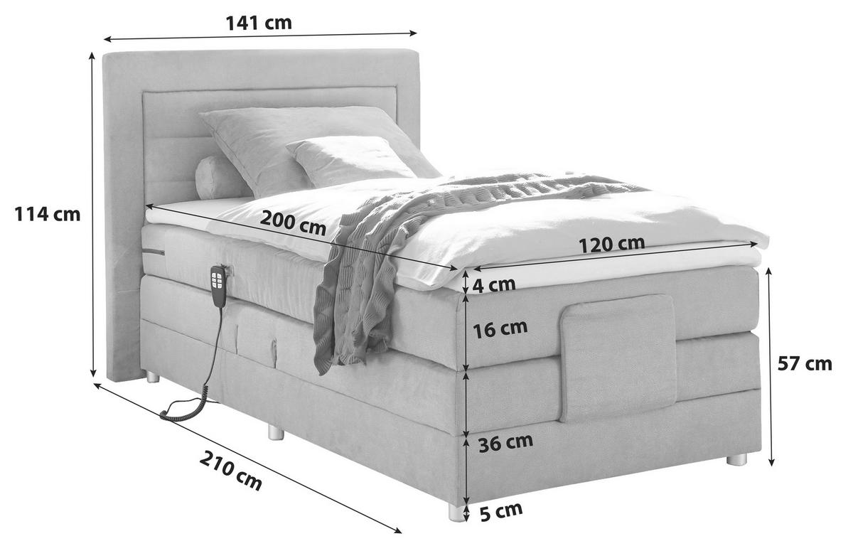 POSTEL BOXSPRING, 120/200 cm, světle šedá - barvy stříbra/světle šedá, Basics, kompozitní dřevo/textil (120/200cm) - MID.YOU