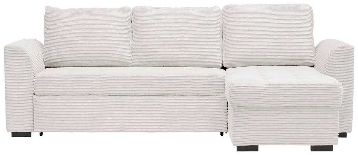 ECKSOFA Creme Cord, Velours  - Creme/Schwarz, Design, Kunststoff/Textil (155/243cm) - Xora