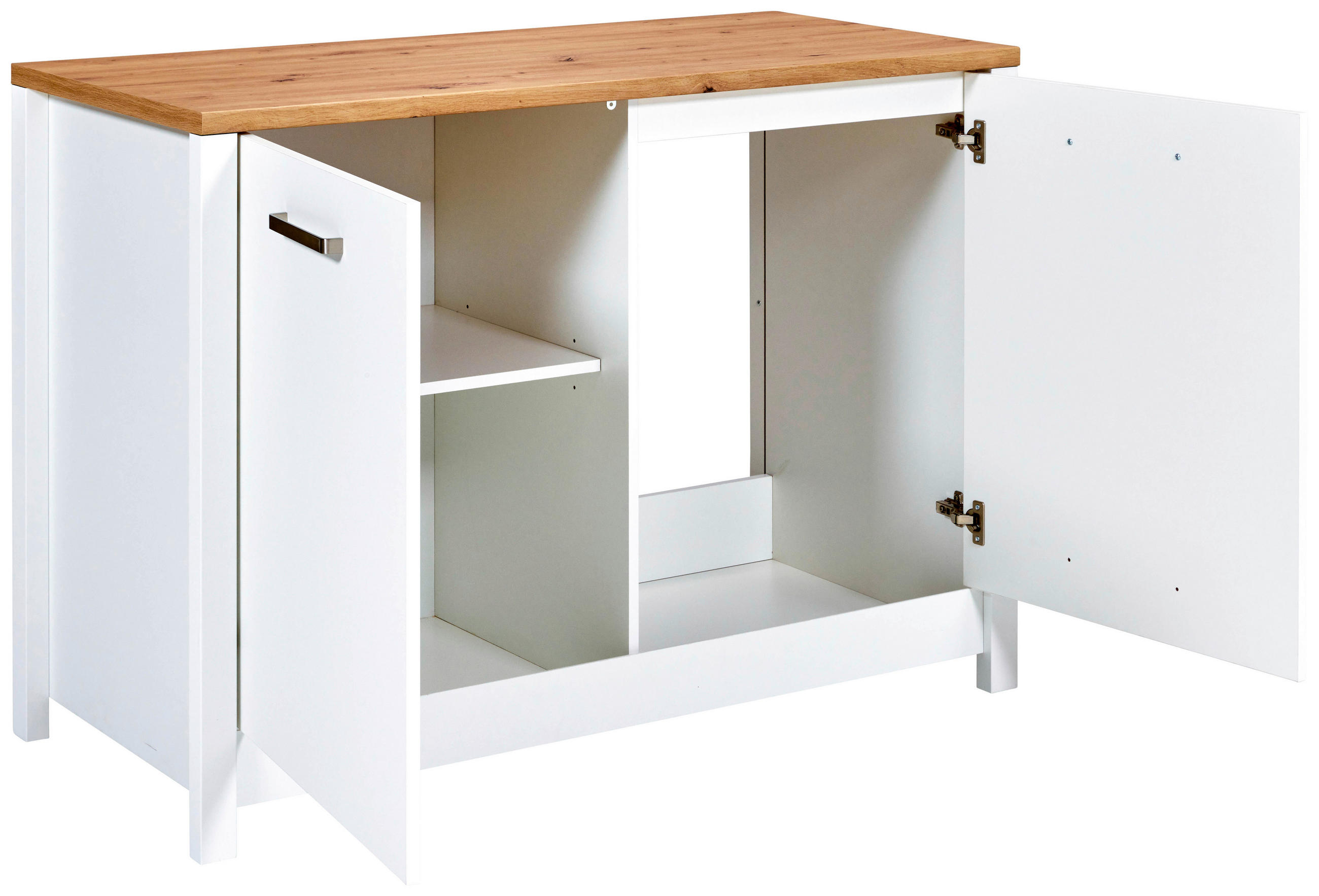 Thumbnail - home24 Spülenunterschrank Sorba, Weiß, Eiche Artisan, Metall, 1 Fächer, einzeln stellbar, 130x92x60 cm, Küchen, Küchenmö...