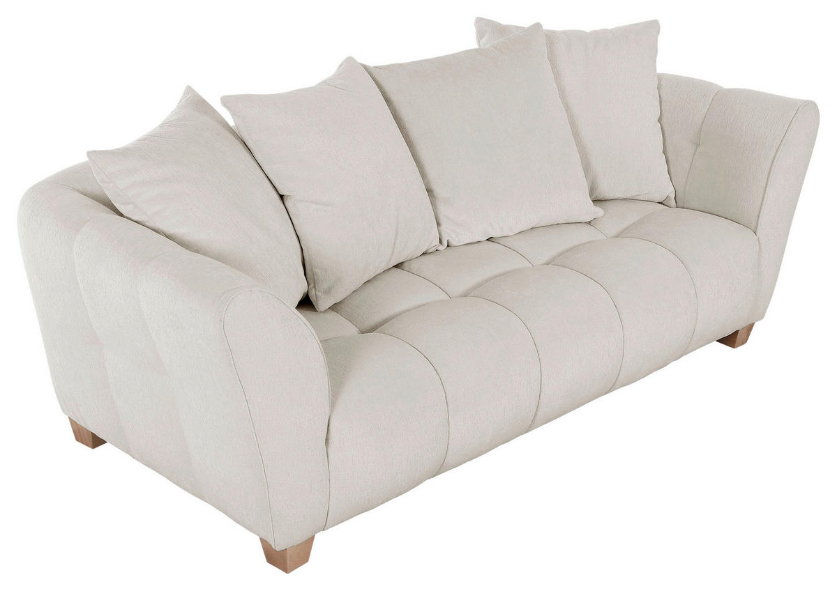 3-SITZER-SOFA Chenille Creme  - Buchefarben/Creme, KONVENTIONELL, Holz/Textil (212/72/95cm) - Milino