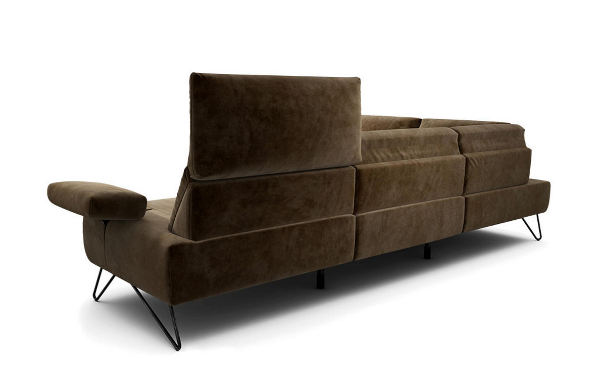 ECKSOFA Cosy Braun Samt  - Schwarz/Braun, Design, Textil/Metall (213/288-303cm) - SENSOO