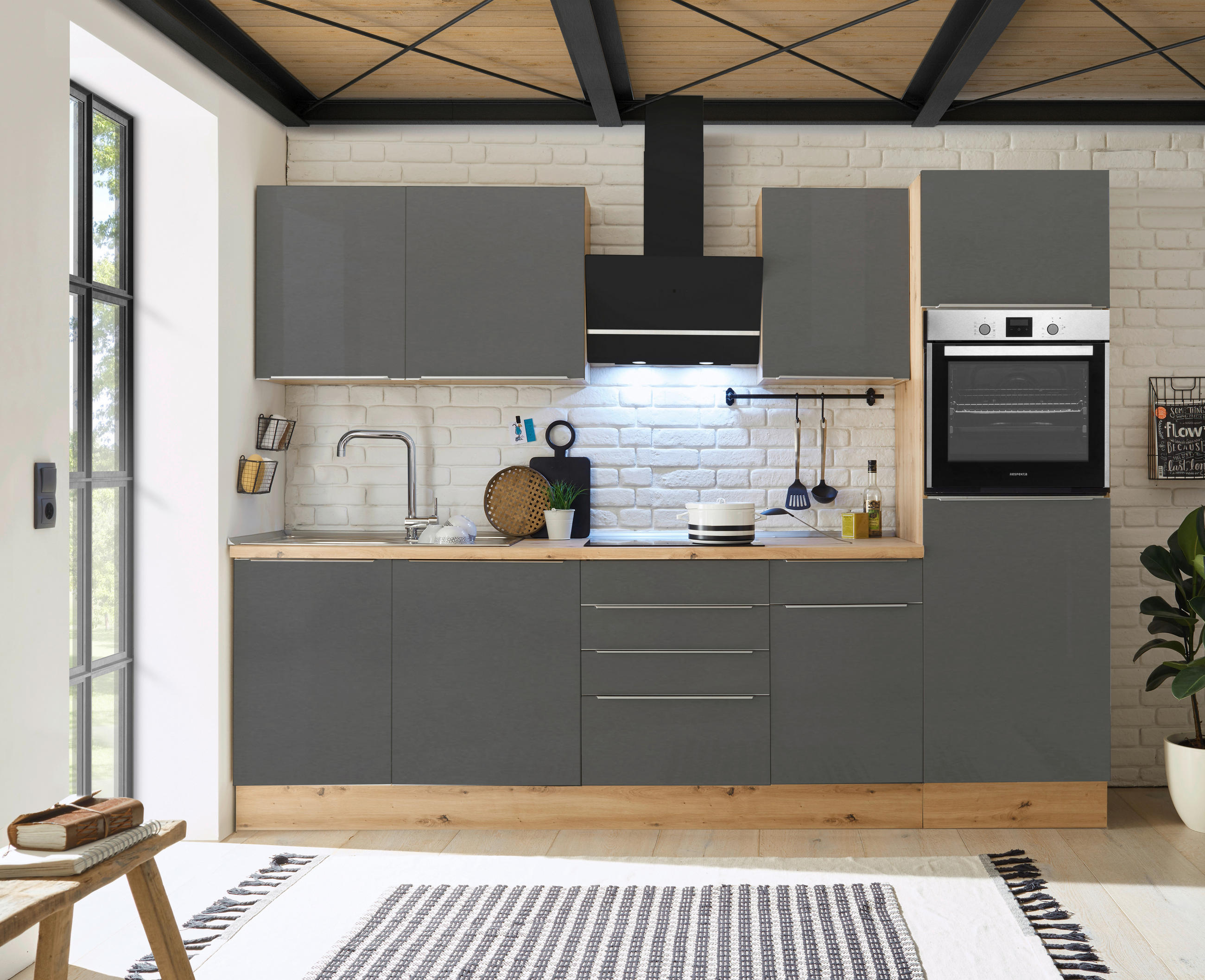 KÜCHENBLOCK 280/211/60 cm   in Anthrazit, Grau, Eiche Artisan  - Anthrazit/Alufarben, LIFESTYLE, Holzwerkstoff/Kunststoff (280/211/60cm) - Respekta