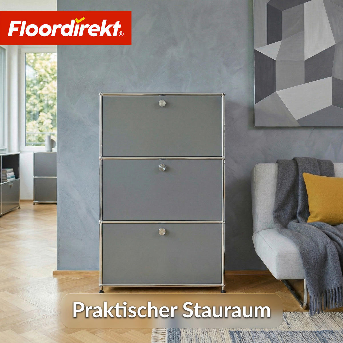 STANDREGAL Grau  - Grau, Basics, Metall (75/120/40cm) - Floordirekt