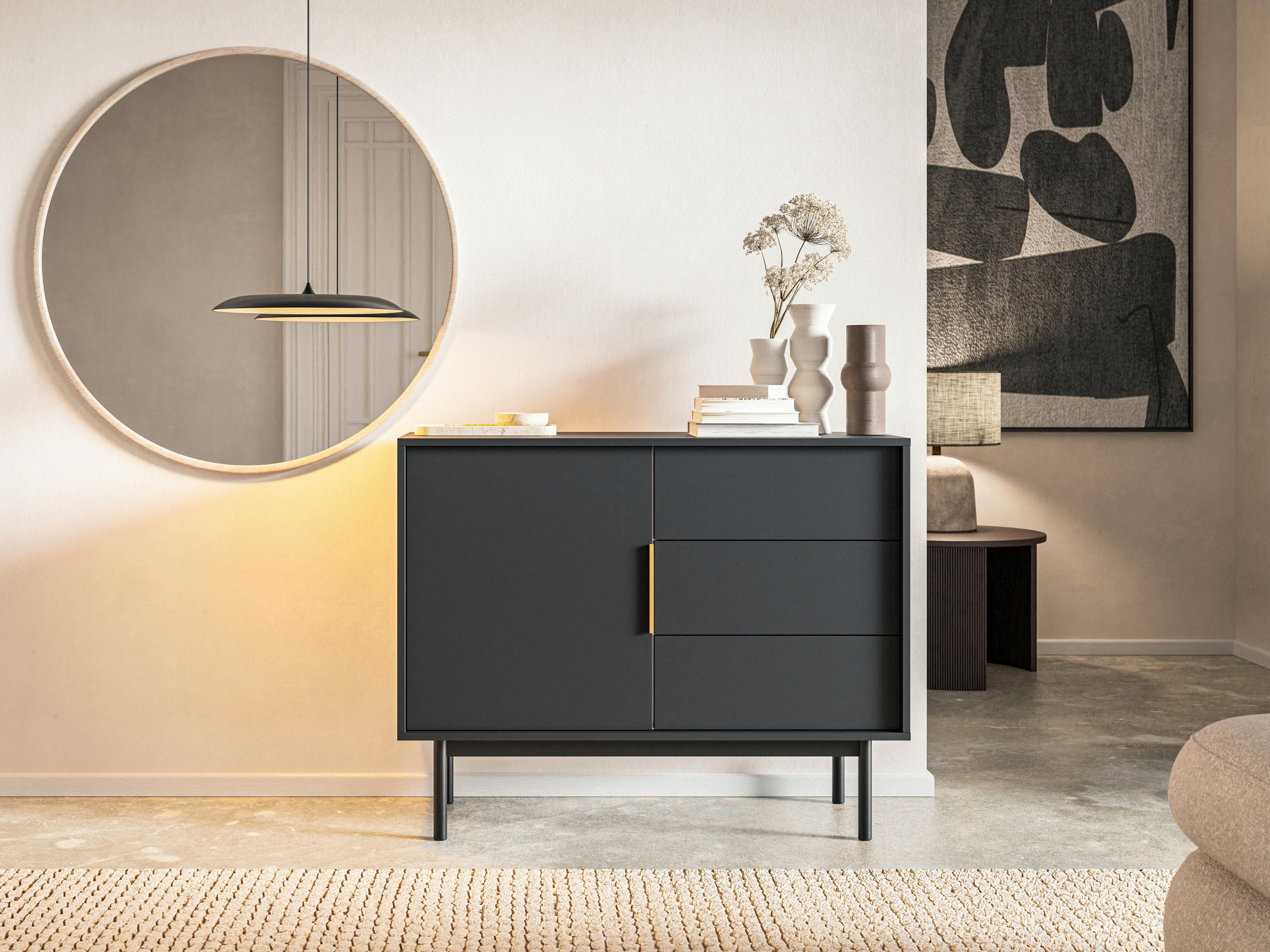 KOMMODE Viva in 104/82/39 cm - Goldfarben/Schwarz, Design, Holzwerkstoff/Metall (104/82/39cm) - Xora