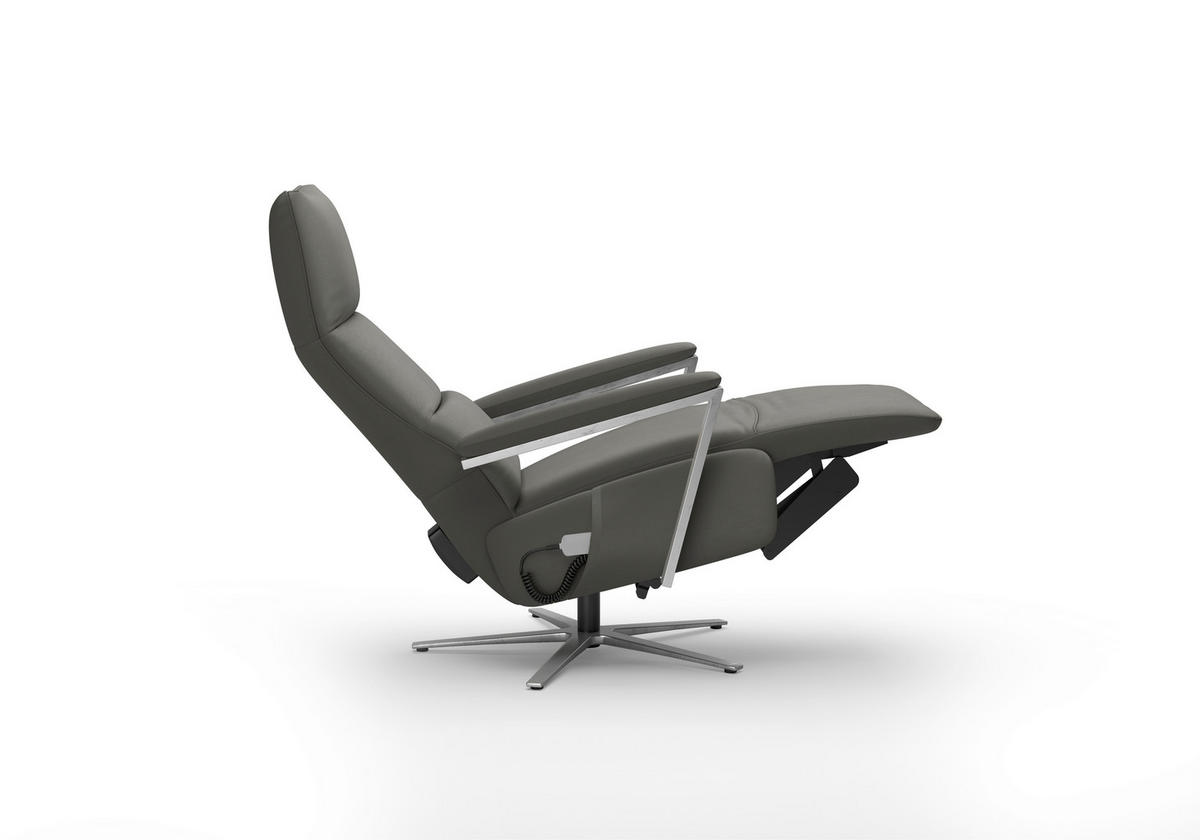 RELAXSESSEL TV VARIO COMFORT E L3 Echtleder Kopfteilverstellung, Rücken echt    - Silberfarben/Mokka, Basics, Leder/Metall (70/128/85cm) - Sit & More