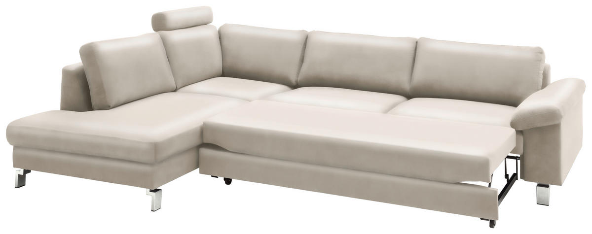 ECKSOFA in Echtleder Beige  - Chromfarben/Beige, Design, Leder/Metall (200/281cm) - Pure Home Lifestyle
