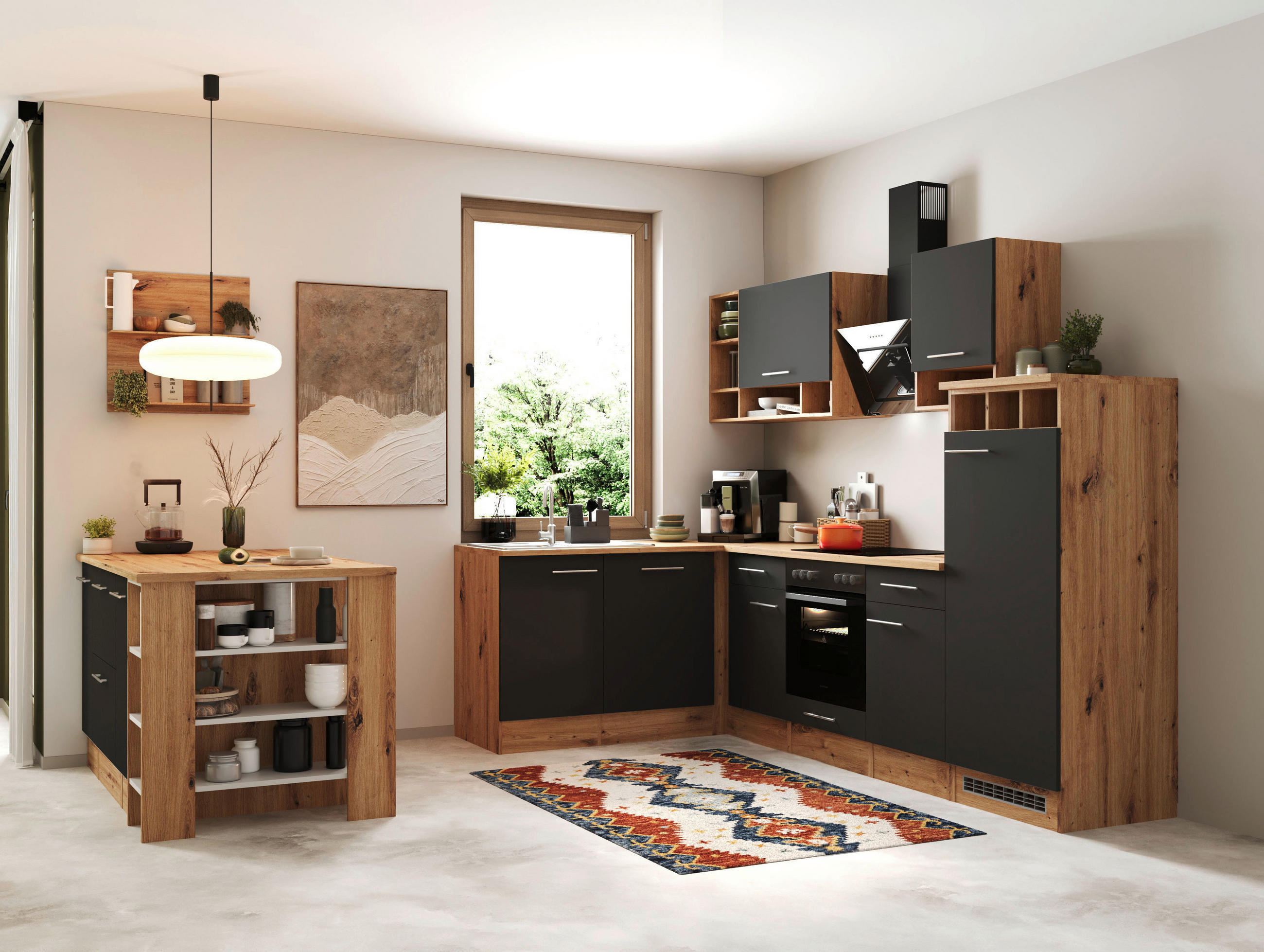 ECKKÜCHE 280/172 cm  in Grau  - Wildeiche/Alufarben, Design, Holzwerkstoff/Metall (280/172cm) - Respekta