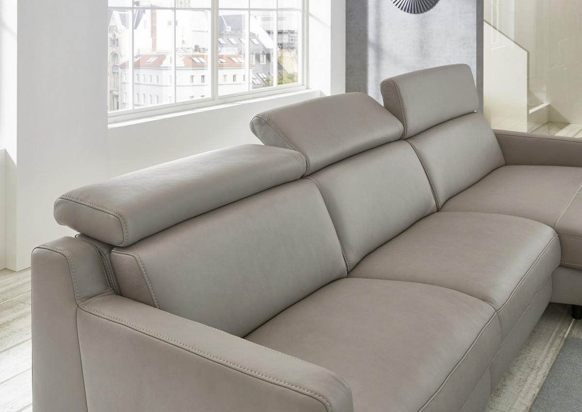 ECKSOFA in Echtleder Grau  - Chromfarben/Grau, Design, Leder/Metall (271/176cm) - Valdera