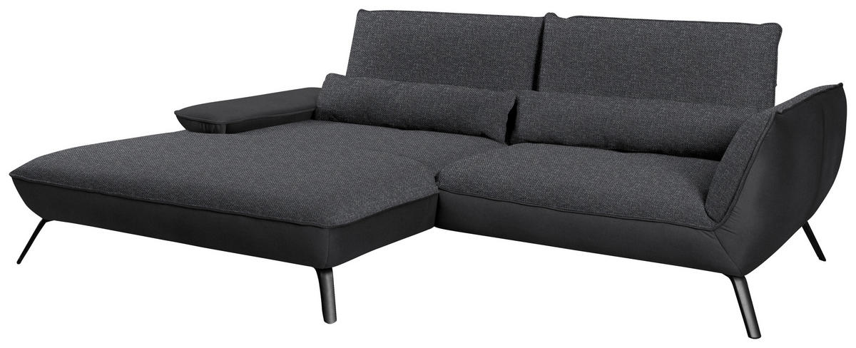 ECKSOFA in Flachgewebe Anthrazit  - Anthrazit/Schwarz, Design, Textil/Metall (191/273cm) - Moderano