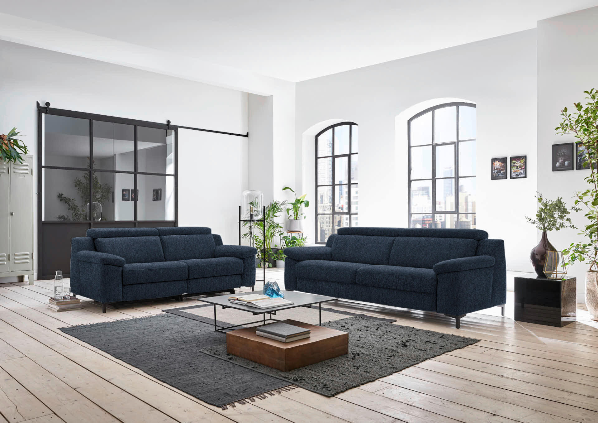 3-SITZER-SOFA in Chenille Blau  - Blau/Schwarz, Design, Textil/Metall (230/104/104cm) - Valdera