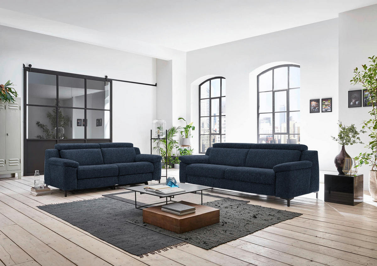 3-SITZER-SOFA in Chenille Blau  - Blau/Schwarz, Design, Textil/Metall (230/104/104cm) - Valdera