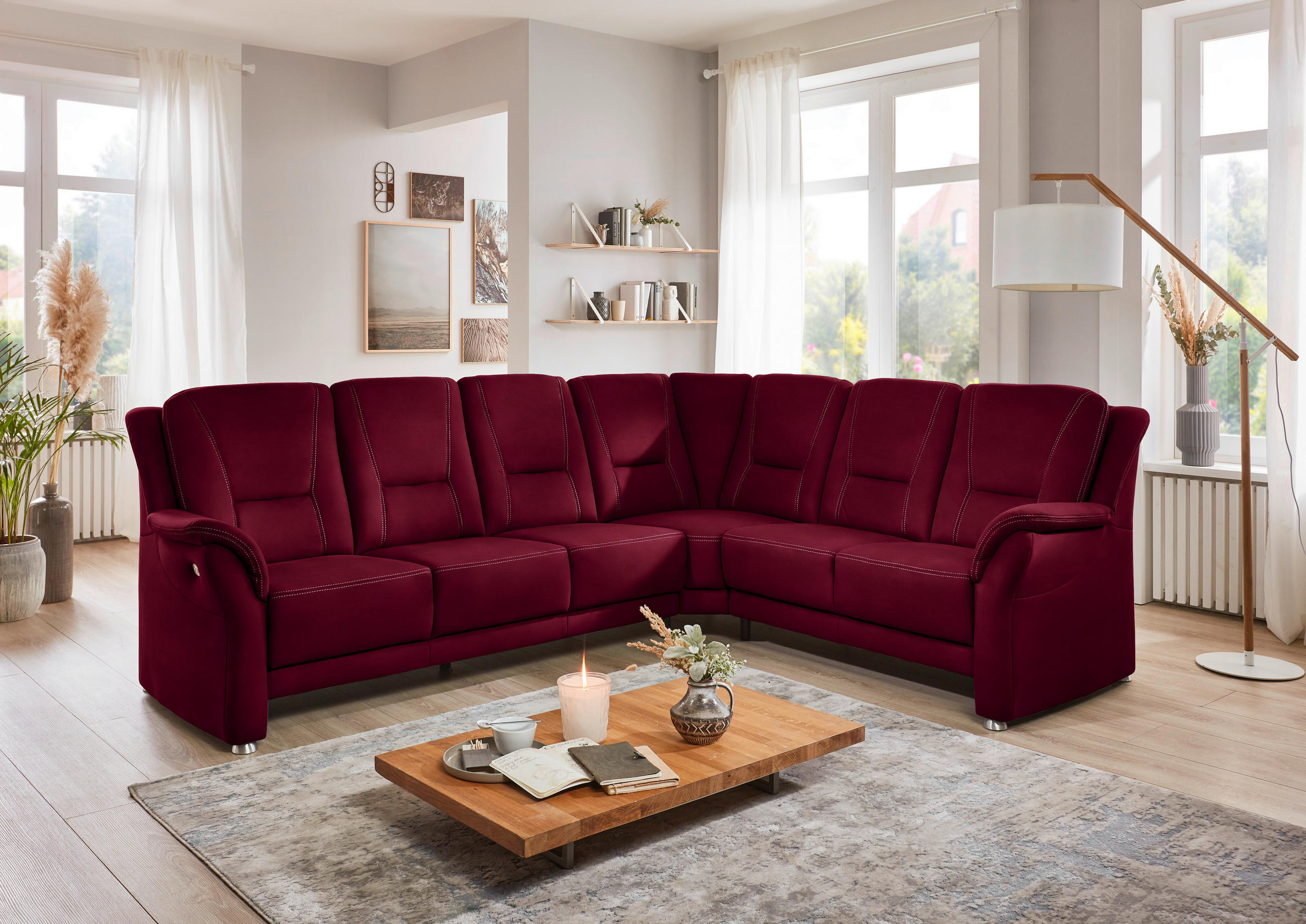 ECKSOFA in Mikrofaser Rot  - Beige/Rot, Konventionell, Textil/Metall (275/223cm) - Beldomo Comfort